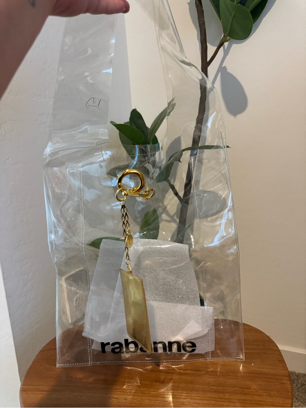 Paco Rabanne Clear PVC Tote with Gold Charm